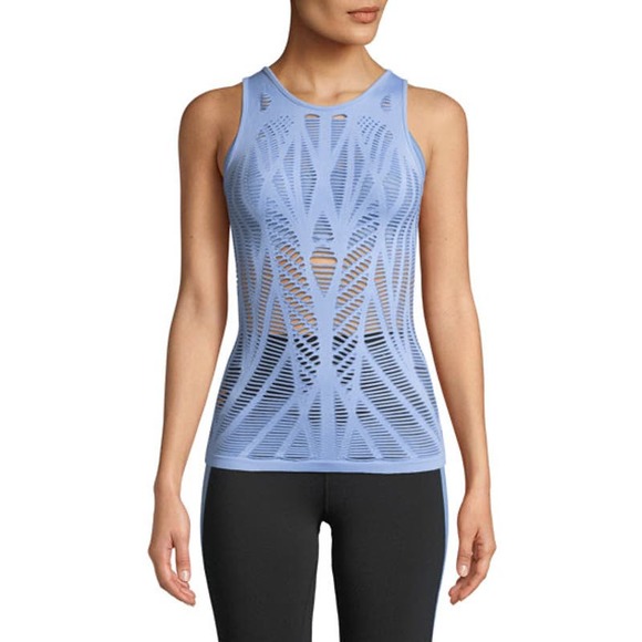 ALO YOGA Vixen Fitted Muscle Tank Top | Gray Distressed Ripped Seamless - L - Picture 1 of 5